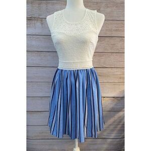 Lace and Blue Stripe Fit and Flare Dress (Med)